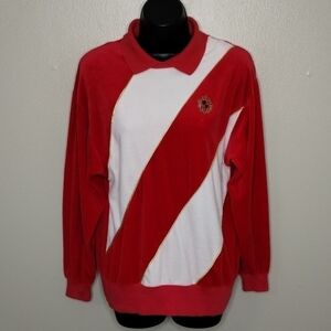VTG 80s Aileen Women's Medium Velour Sweatshirt Pullover Striped Collar Red USA